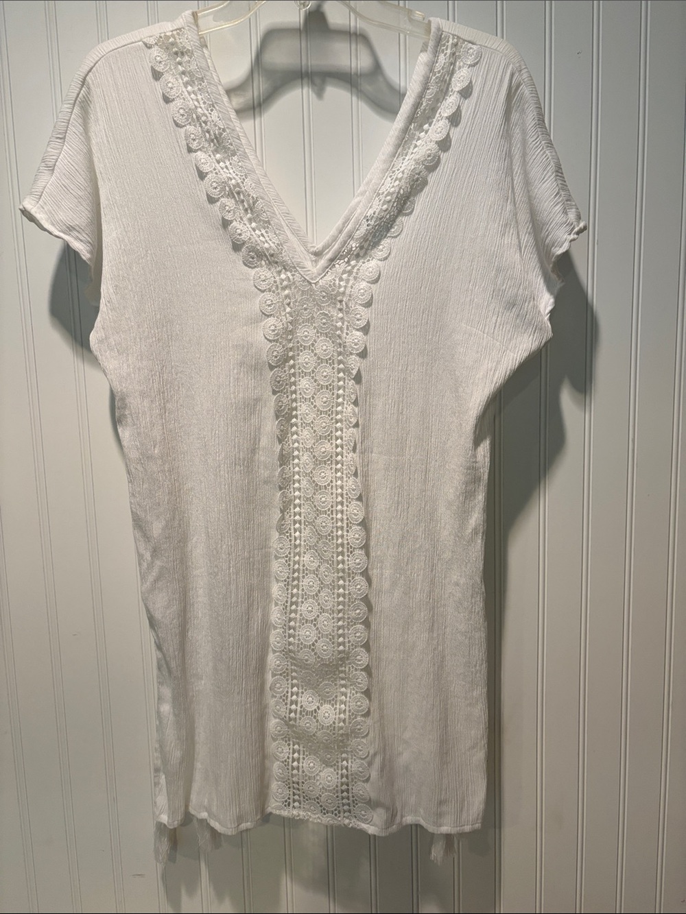 Kona Sol White V-Neck Lace Swim Cover Up Sz S